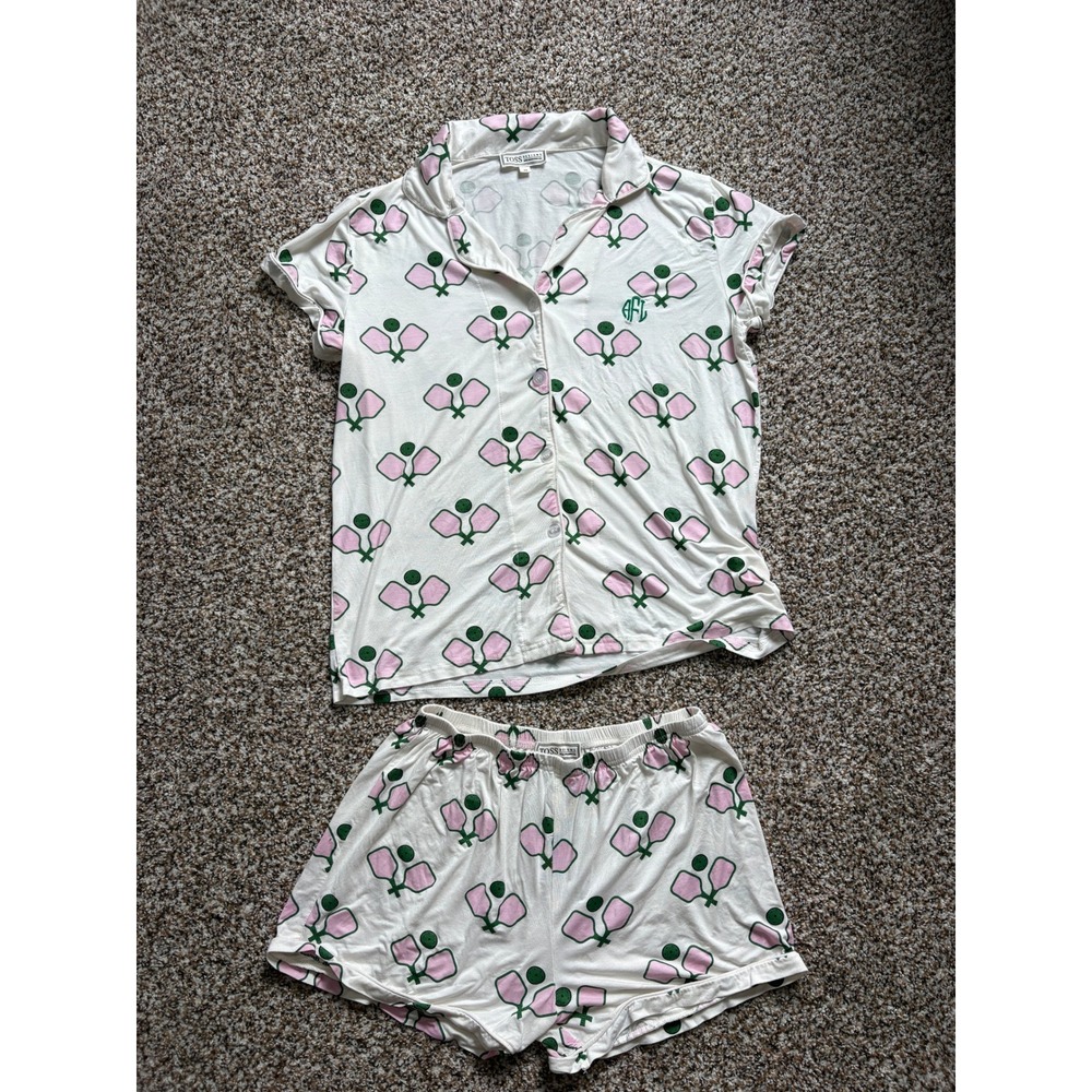 Toss Designs Pajama Set Medium White Pickleball Print Short Sleeve Shorts PJ Set